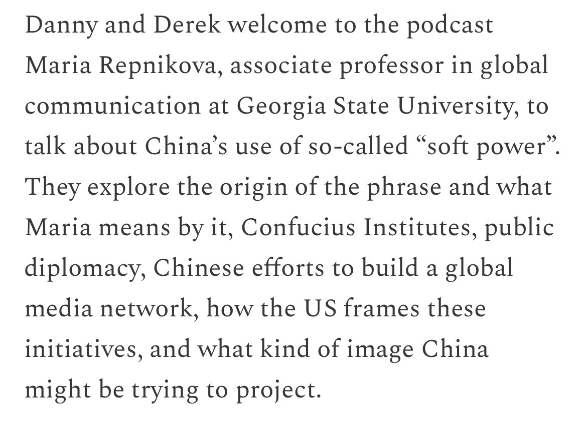 AmPrestigePod's tweet photo. E152 - Chinese Soft Power w/ @MariaRepnikova 

Maria Repnikova of @GeorgiaStateU joins the program to talk about Chinese soft power and public diplomacy.

https://t.co/6WOQnYOvqp https://t.co/LxZ8WeWeHa