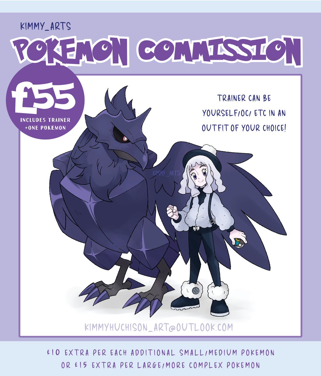 Kimmy_arts's tweet photo. Unfortunately I found out this week that I might not have a job in a couple of months so I'm opening up emergency Pokemon C0mmissi0ns. Feeling very stressed atm

Any RT's would be hugely appreciated as my reach is non existent at this point.

If anyone is interested please DM 💜 https://t.co/yLJ0HD4RUL
