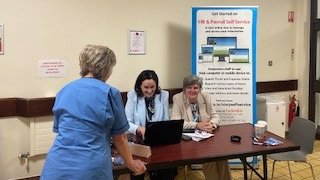 NiSRP_HR's tweet photo. Ita Hynes and Jennifer Madden, NiSRP helping staff at the HR and Payroll Self Service information stand in Mayo University Hospital yesterday.
Please come and visit an information stand over the next two weeks.
#onesystemforall https://t.co/9IInmcwe75 https://t.co/4Pdy4ZMaS4