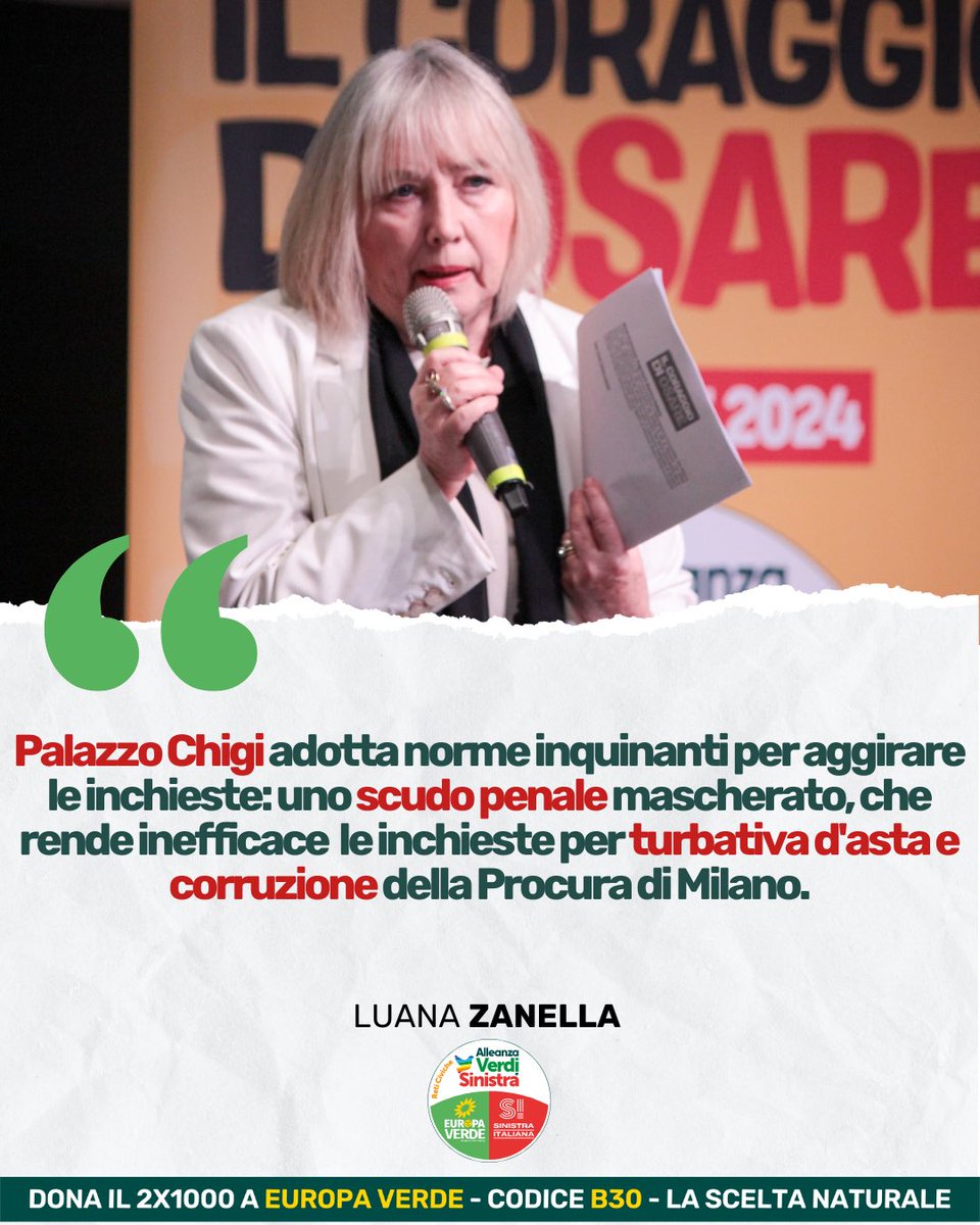 🇮🇹 Palazzo Chigi adotta norme inquinanti per aggirare le inchieste: uno scudo penale mascherato, che rende inefficace  le inchieste per turbativa d'asta e corruzione della Procura di Milano. Gravissimo! #MilanoCortina2026 #Giustizia #Avs