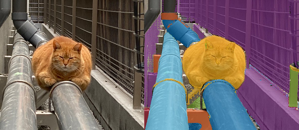 imvisionlabs's tweet image. #SegmentAnything を利用して物体のセグメンテーションを行いました! 猫やパイプなどの輪郭をきれいにセグメンテーションできています! 小さな物体もうまく色分けできています。
#MATLAB を利用しました。