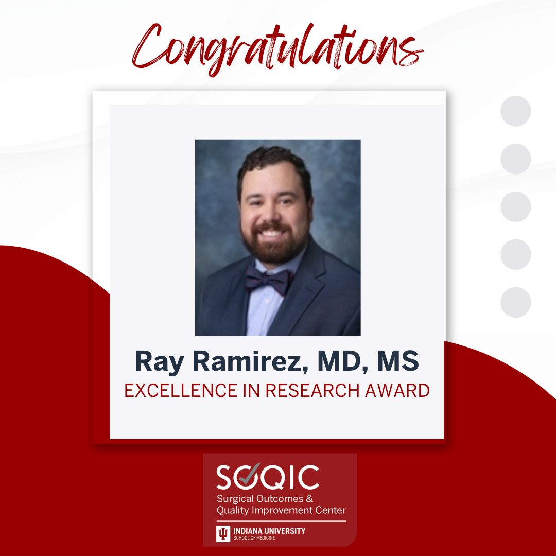 SOQIC (@iu_soqic) on Twitter photo 🎉 Congrats to #IUSOQIC resident research fellow, <a href="/RayramirezMD/">Ray Ramirez, Jr. MD, MS</a>, on receiving the Excellence in Research Award from <a href="/AmColSurgCancer/">ACS Cancer Programs</a> for Clinical Congress 2024!
🏆 His work will be featured in the Journal of the American College of Surgeons.
#IUSchoolofMedicine #SOQIC #ACSCoC 🎉 Congrats to #IUSOQIC resident research fellow, <a href="/RayramirezMD/">Ray Ramirez, Jr. MD, MS</a>, on receiving the Excellence in Research Award from <a href="/AmColSurgCancer/">ACS Cancer Programs</a> for Clinical Congress 2024!
🏆 His work will be featured in the Journal of the American College of Surgeons.
#IUSchoolofMedicine #SOQIC #ACSCoC