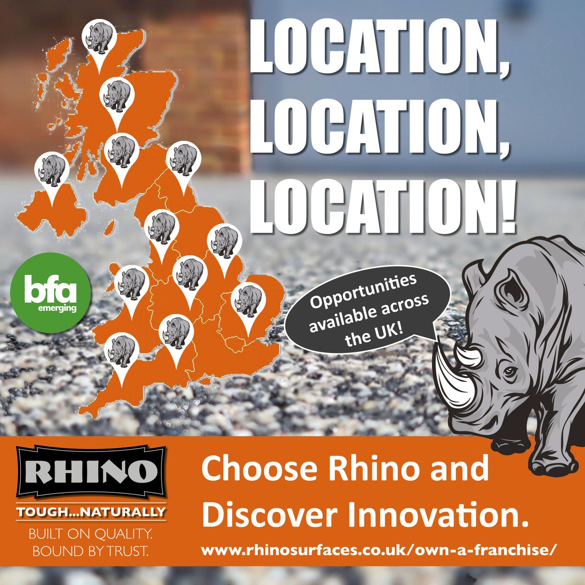 Now is the time to take control of your future by bringing the beauty and benefits of resin bound to your local area!  

Choose Rhino and Discover Innovation: rhinosurfaces.co.uk/own-a-franchis…

#franchiseuk #franchiseopportunity #franchising #bfa #resinbounduk #resinboundfranchise