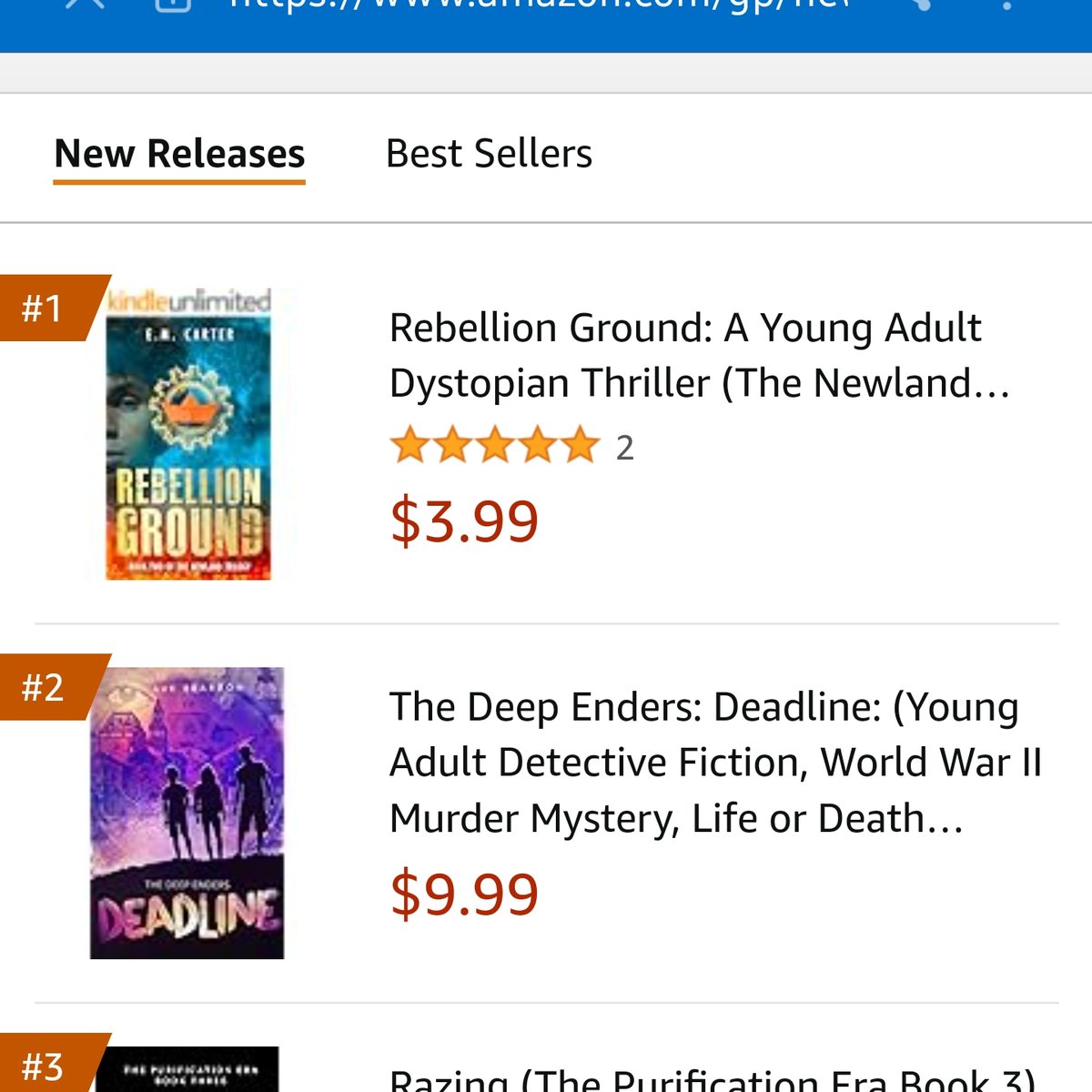 So exciting to be the top new release on an Amazon listing - in the US too! #RebellionGround #yafiction #dystopianfiction