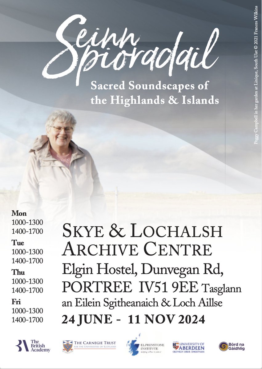 Seinn Spioradail, will be heading to the Skye &amp; Lochalsh Archive Centre at the Elgin Hostel, Portree next week. There will be an opening event on Friday 21st June between 5-7pm where I will be giving a short talk about the project .All welcome! 
seinn.org