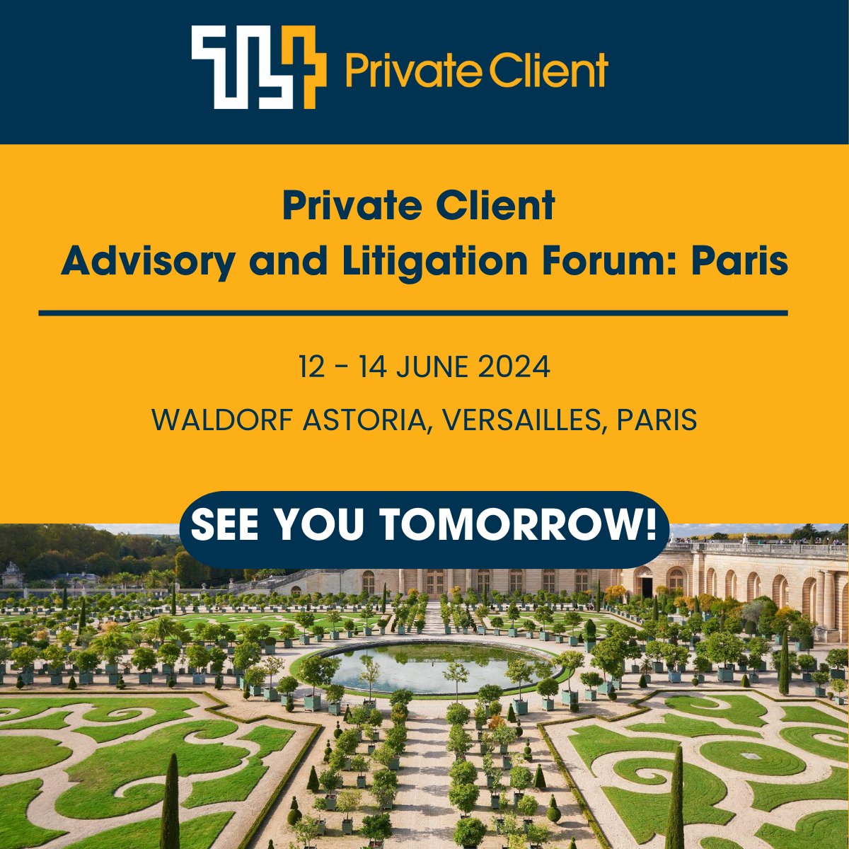 TL4PrivClient's tweet image. We are excited to welcome you to our inaugural Private Client Advisory and Litigation Forum: Paris.

Stay tuned for more updates from Versailles!

#PrivateClient #Advisory #Litigation #TL4 #Sustainability
