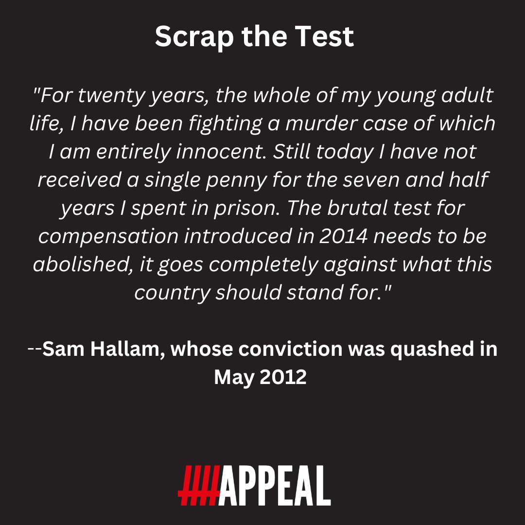 European Court ruled today that the test for compensation after a wrongful conviction is lawful despite some judges stating its ‘virtually insurmountable’.

Disappointed but ready to take the fight to the next stage. The brutal test must be scrapped! 

appeal.org.uk/statement-on-s…