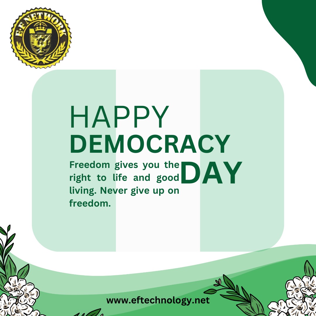 efnetworkltd's tweet image. Happy Democracy Day! Share your thoughts on what democracy means to you in the comments below!

#DemocracyDay #tech #securitysolutions #ConnectingTheWorld #innovation #wastemanagement #Osimen