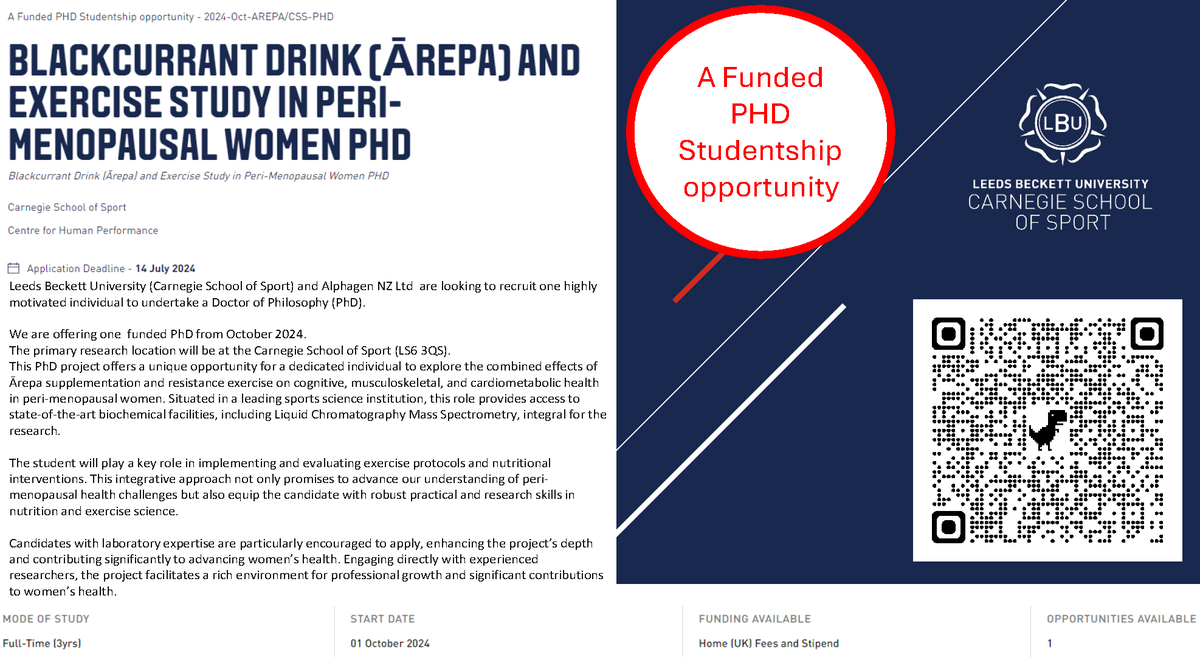 Leeds Beckett University (Carnegie School of Sport) and Alphagen NZ Ltd  are looking to recruit one highly motivated individual to undertake a Doctor of Philosophy (PhD).

Click here for further information and how to apply -  

tinyurl.com/fundedstudents…