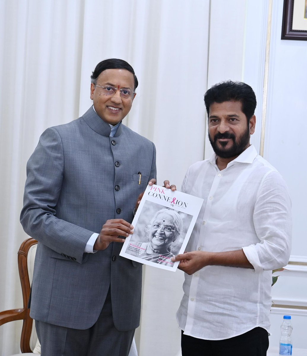 TelanganaCMO's tweet photo. పద్మశ్రీ అవార్డు గ్రహీత, క్యాన్సర్ వైద్యులు @RRPillarisetti  ఈరోజు ముఖ్యమంత్రి @revanth_anumula ని మర్యాద పూర్వకంగా కలిశారు. ముఖ్యంగా బ్రెస్ట్ క్యాన్సర్ ను ముందస్తుగా గుర్తించడం, ఆ వ్యాధిపై అవగాహన కల్పించడంలో ఆయన తెలంగాణలో గడిచిన 17 సంవత్సరాలుగా సేవలు అందిస్తున్నారు. 
#BreastCancerAwareness #TelanganaHealthcare