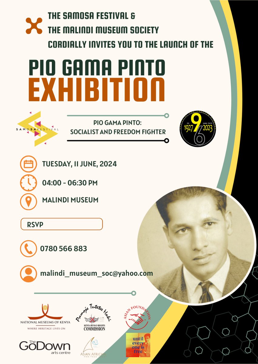 museumsofkenya's tweet photo. Join us for the unveiling of the Pio Gama Pinto Exhibition, celebrating the legacy of a socialist and freedom fighter. Happening at Malindi Museum on June 11, 2024, from 4:00 to 6:30 PM.
#museumsofkenya #piogamapinto #exbihition https://t.co/z1hMsZrMcE