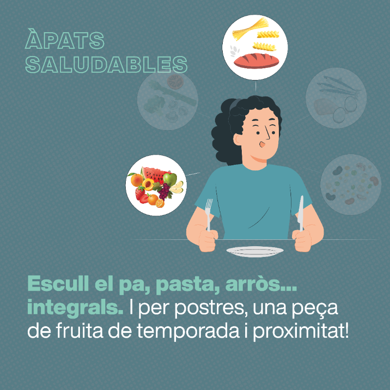 salutcat's tweet photo. 🍉 Una dieta més saludable és possible fent petits canvis per menjar millor! Pren nota:

👍  Menja més fruita i hortalisses, llegums i fruita seca.

⬇ Pren menys sal, sucre, carn vermella i aliments processats.

🥤  Canvia les begudes ensucrades per aigua
