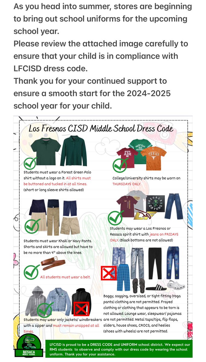 Resaca Families, please click on the picture to read our message on Dress Code.