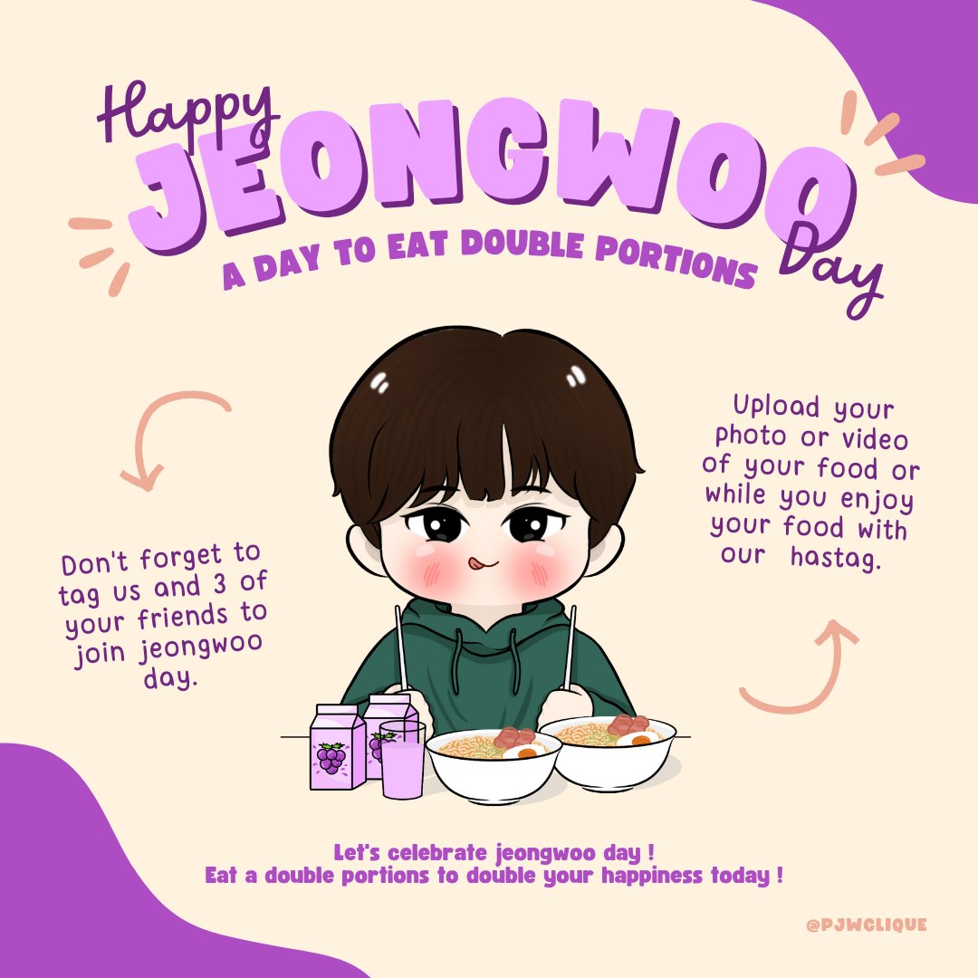 parkjeongwooph's tweet photo. Let’s have our bellies full with food and our day full with Jeongwoo today! 

Show everyone how you’ll celebrate Jeongwoo day! 
Post your photos/videos in X/instagram with the hashtags to be announced at 11AM KST😉

트레저 박정우
#PARKJEONGWOO #박정우 #パクジョンウ
#TREASURE https://t.co/zi7bOuAkjS
