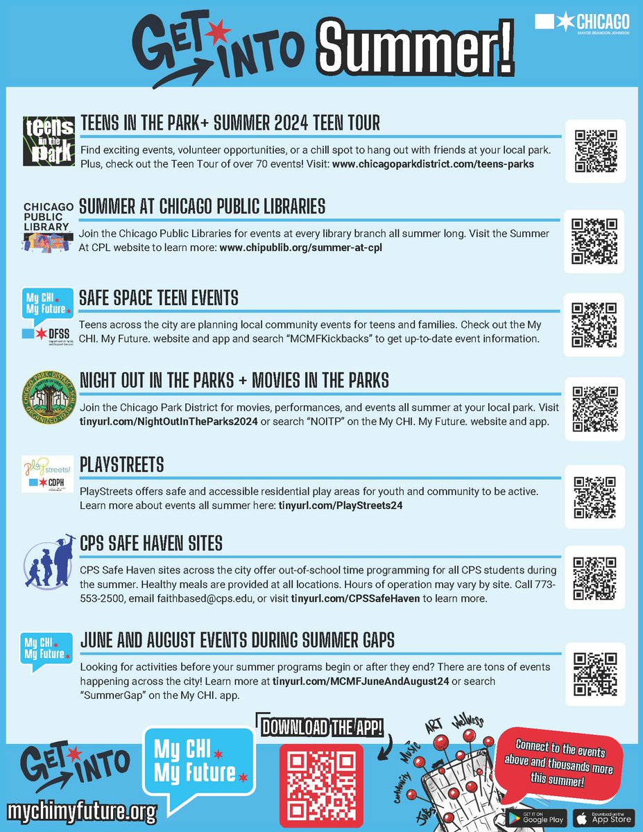 chiyouthworks's tweet photo. Great opportunities await for our #teens this summer in Chicago! Learn about fun, safe activities that #youth can participate in all #summer long when you download the MyChiMyFuture app or visit https://t.co/RIFPsnAq48!
#mychimyfuture #dfss #summerchi https://t.co/K4pm1CKKus