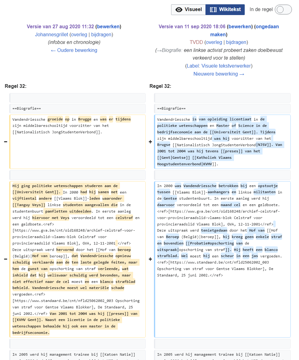 Tom Vandendriessche paste zijn eigen Wikipedia-pagina aan om te verschonen dat hij veroordeeld werd voor slagen en verwondingen.