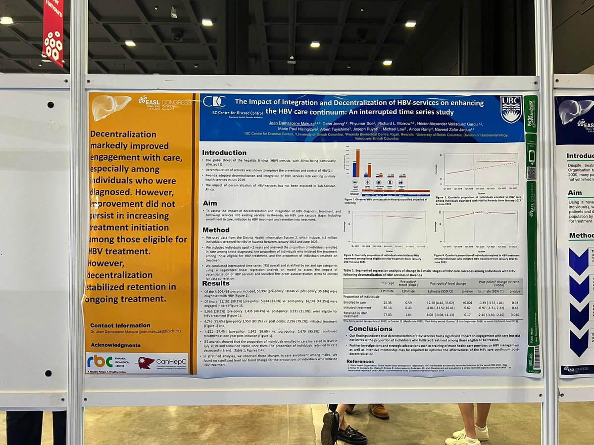 It was a pleasure to attend the <a href="/EASLnews/">EASLnews</a> 2024 conference early last week. It was an opportunity to present our study results showing that Decentralization can play a great role in improving the HBV care cascade, especially in the SSA region. Thank you <a href="/naveedjanjua/">Naveed Janjua</a>  <a href="/ubcspph/">UBC's School of Population and Public Health</a>