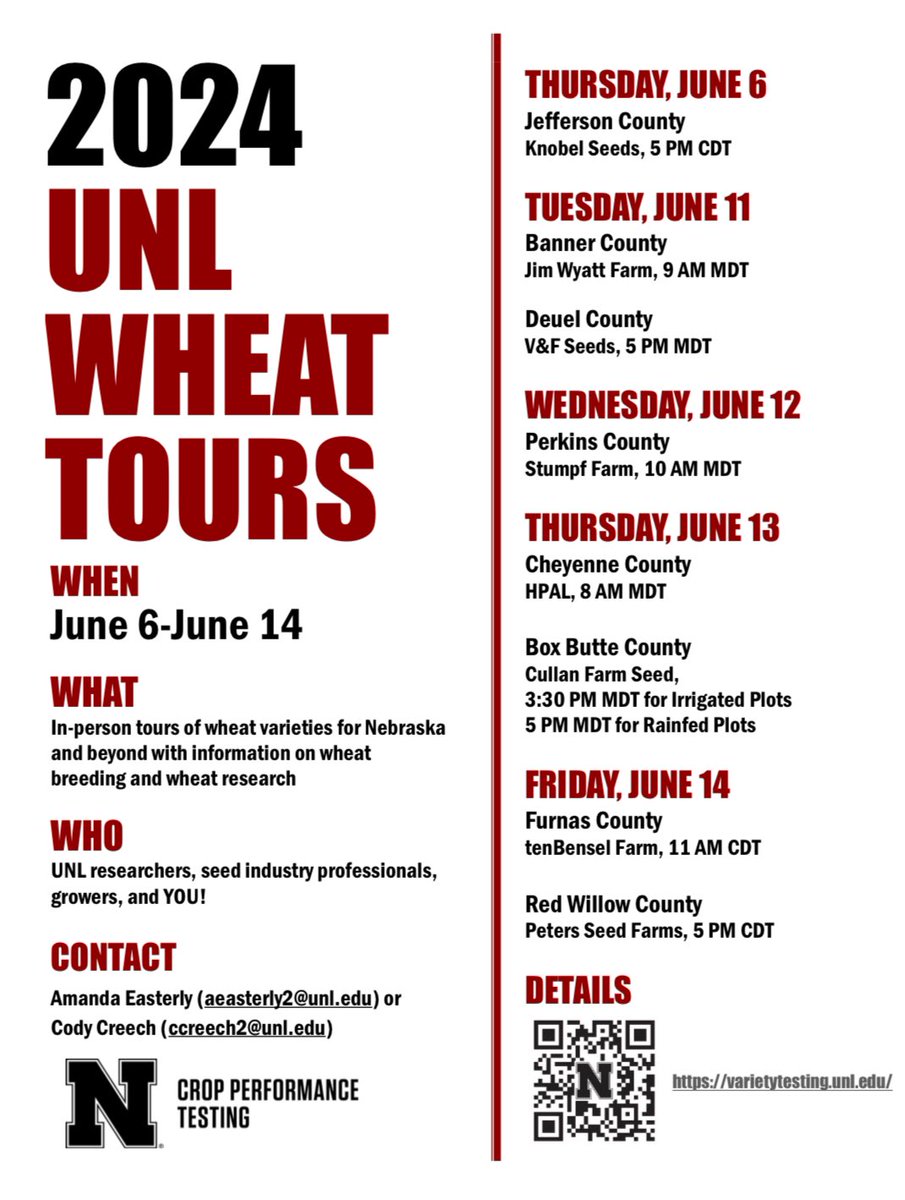 Guess what?! Western NE wheat tours start today! Looking forward to seeing you all. Send us wheat questions you'd like answered this week!