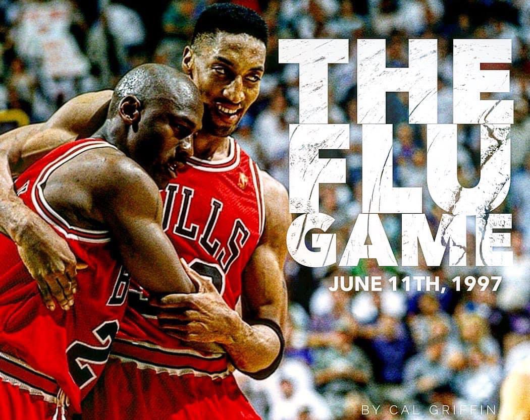 Chicago_History's tweet photo. On this day in #ChicagoHistory - The Infamous #FluGame.
June 11, 1997.

Michael Jordan put the @chicagobulls on his shoulders and led them to a finals victory over the Utah Jazz. https://t.co/85UAA7Za1i