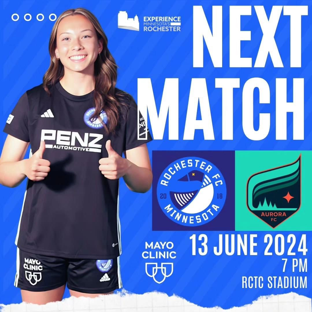 MNGoalieMom's tweet photo. Get ready for a thrilling Minnesota Derby match!!!
Our @USLWLeague team @RochesterClub takes on conference champions and undefeated leaders @MNAuroraFC this Thursday at RCTC Stadium.
#EveryoneWatchesWomensSports
#RochesterFC #MNMatch #RFC #WomensSoccer #USLW #RochesterMN #Soccer #Preprofessional #Path2Pro #UpTheLoons