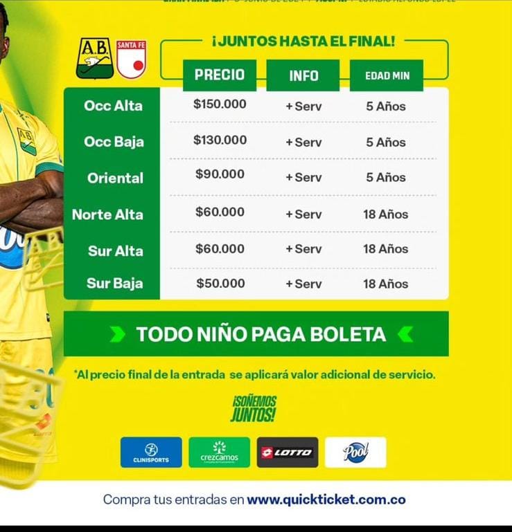 snaty04's tweet photo. No creo que sea cierto que se les cobró más a los hinchas de santafe ... @JuanLozano_R ... Mi admiración y respeto. Estos fueron los precios de boletería publicados en la página oficial. https://t.co/ql50xLPjUE