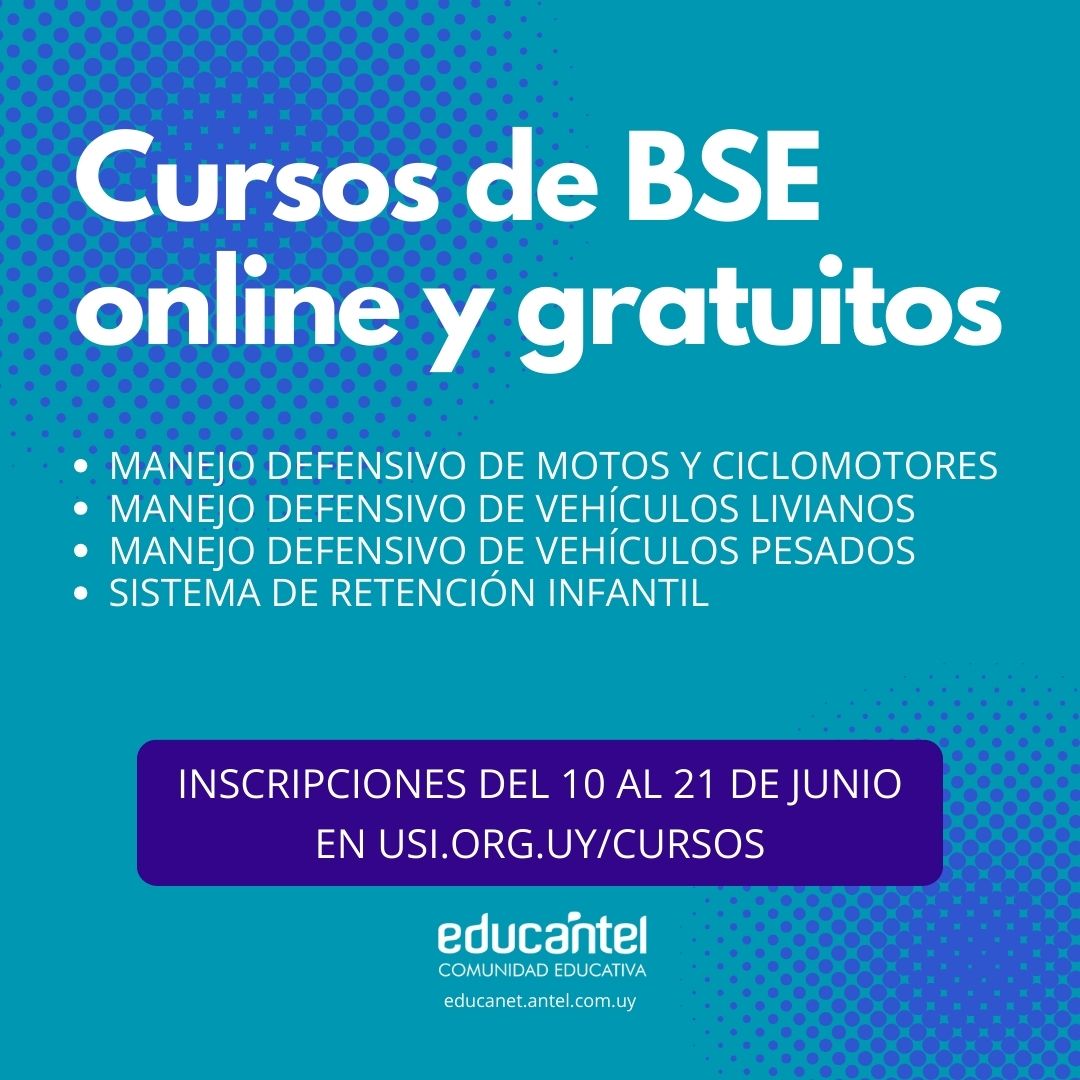 Educantel y Banco de Seguros del Estado tienen el agrado de anunciar que desde el 10 y hasta el 21 de junio están abiertas las inscripciones para los cursos gratuitos y online dictados e impartidos por personal de BSE.