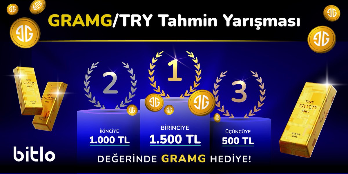 bitlocom's tweet photo. 🟡 Bitlo Tahmin Yarışması 🟡

$GRAMG fiyatını en yakın tahmin eden 3 kişi, 3.000 TL değerinde #altın ödül havuzunu paylaşacak!

Nasıl Katılabilirsiniz? 🔍
- @bitlocom hesabını takip edin.
- Bu tweet'i beğenin ve retweet edin.
- 13 Haziran, saat 10:00 GRAMG/TRY fiyat tahmininizi yorum olarak ekleyin.

📌 Kurallar:
- Birden fazla tahminde bulunmak diskalifiye olma sebebidir.
- Üçten fazla kişinin aynı tahminde bulunması durumunda kazananı belirlemek için yorum saati dikkate alınacaktır. Önce tahmin eden kazanır.

📅  Son katılım tarihi 12 Haziran 2024 saat 23:00'dır.