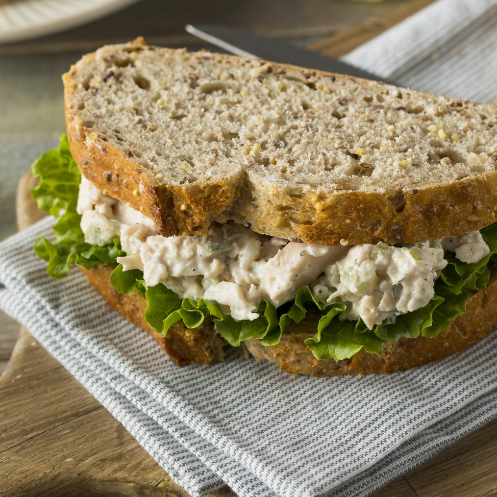 UofMDining's tweet photo. Stack more #protein and calcium in every bite by swapping half or all of the mayo for plain #greekyogurt in your chicken or tuna salad sandwich. Swap the bread for #wholegrain and you have a #lunch that will help feed your potential. #NutritionTips https://t.co/g3unLTwvYi
