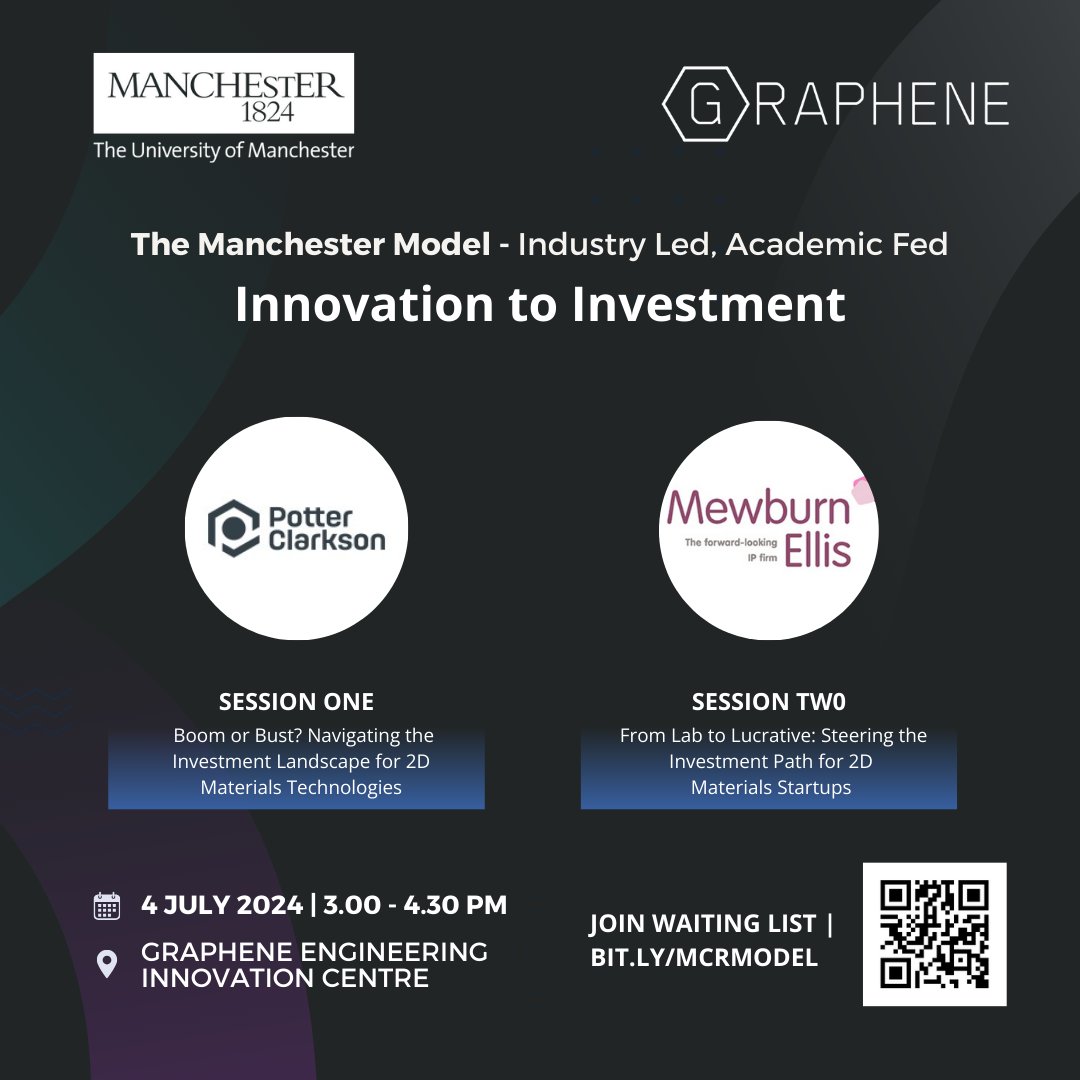 The University of Manchester Graphene (@uomgraphene) on Twitter photo Join <a href="/PotterClarkson/">Potter Clarkson</a> & <a href="/MewburnEllisLLP/">Mewburn Ellis LLP</a> for a FREE #2DMaterials panel at our Industry Showcase: The Startup Journey - From Innovation to Investment.
➡️ Gain insights, learn from founders & attract investment!
Join the waitlist today: bit.ly/mcrmodel Join <a href="/PotterClarkson/">Potter Clarkson</a> & <a href="/MewburnEllisLLP/">Mewburn Ellis LLP</a> for a FREE #2DMaterials panel at our Industry Showcase: The Startup Journey - From Innovation to Investment.
➡️ Gain insights, learn from founders & attract investment!
Join the waitlist today: bit.ly/mcrmodel