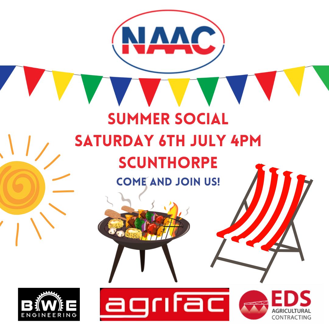 Join us for a beer &amp; hog roast to meet other contractors &amp; exchange ideas, whilst taking a break from the day to day. Partners welcome! EDS Agricultural Contracting are hosting the event, sponsored by <a href="/AgrifacUK/">Agrifac UK</a> &amp; BWE Engineering 🌭🍻 tinyurl.com/NAACSummerSoci…