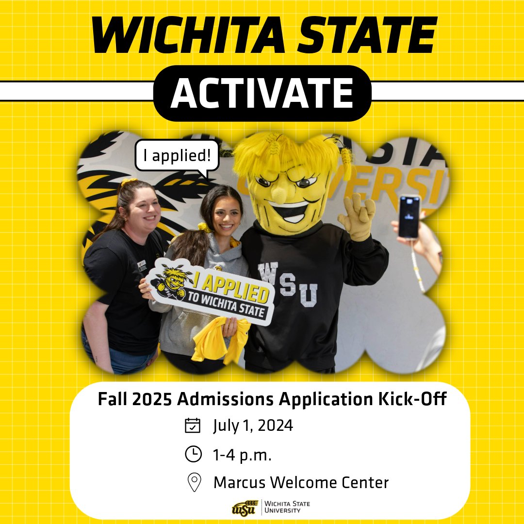 🚨Attention Seniors graduating in May 2025
Join us in-person or virtually on July 1 anytime between 1 and 4 p.m. for assistance with your application to #WichitaState

Those who attend and finish their application will receive a FREE T-Shirt

Register at ➡️bit.ly/Activate25