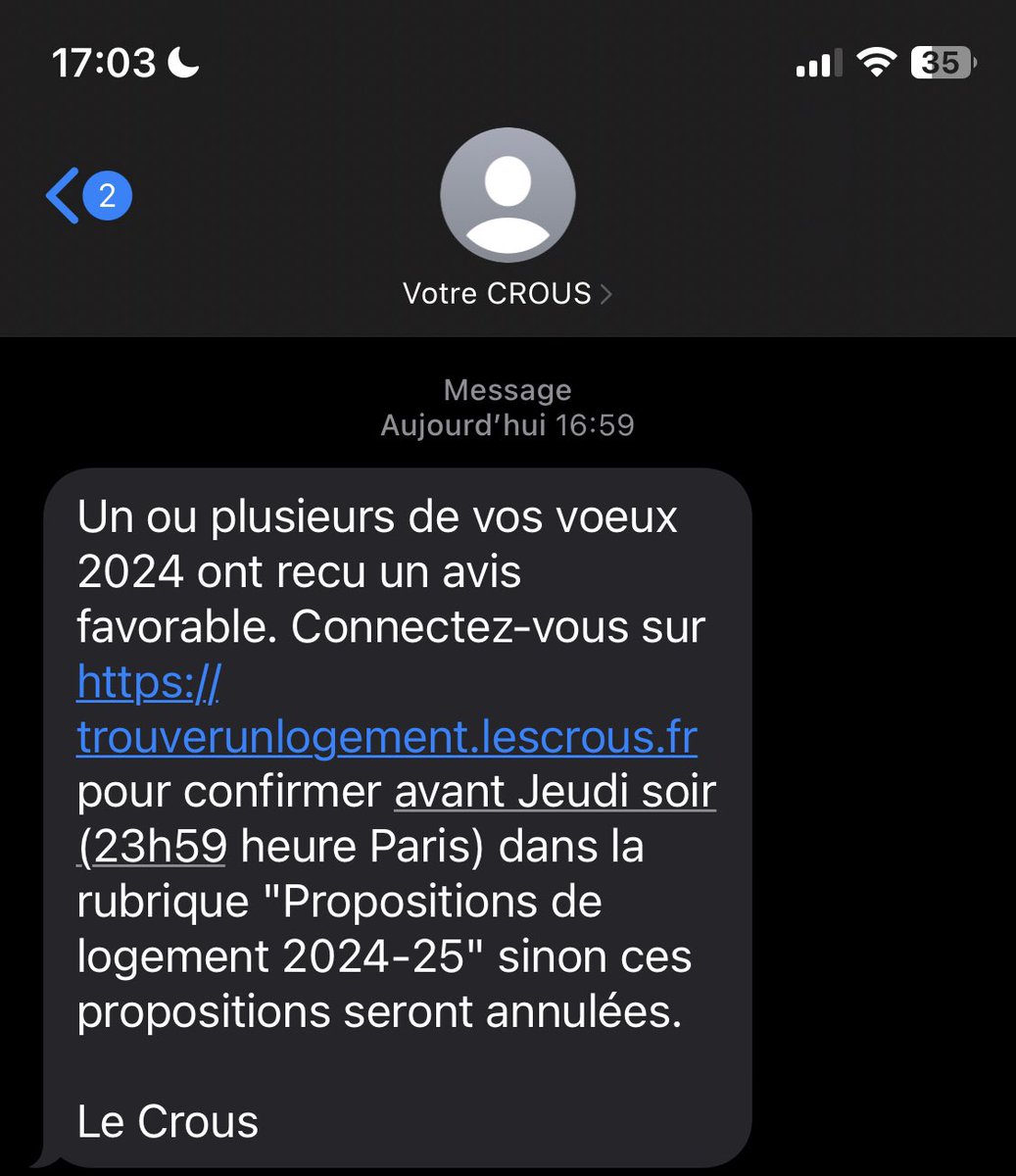 sunriiiiise1's tweet photo. La bonne notif, à défaut de réussir parcoursup au moins j’aurais mon appart 
#crous #logement https://t.co/y3xte8S2sr