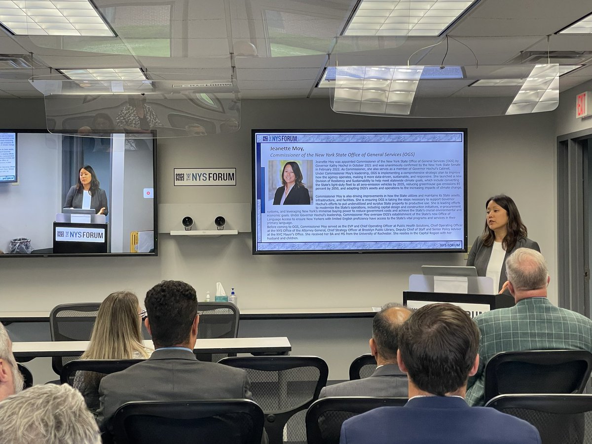 TheNYSForum's tweet photo. IT Procurement session with Commissioner Jeanette Moy, @NYS_OGS. Provided an overview of OGS' strategic plan, covering the inclusive ways that it was built, the partnerships and the data driven processes that they're leveraging in order to implement it https://t.co/UpqkQ7Exz0