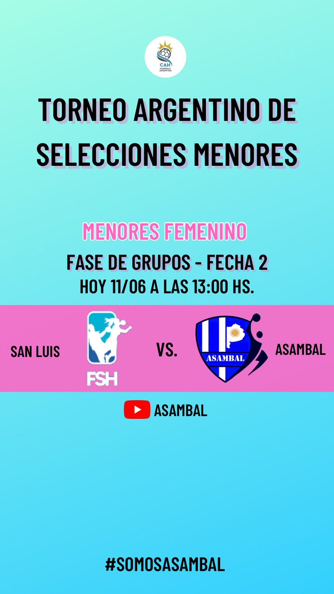 AsAmBal_'s tweet photo. Argentino de Menores | Agenda AsAmBal

Martes 11/06 - 2do partido del grupo para ambos planteles.

📹 Ambos partidos en en vivo https://t.co/tD1IgyNfBc https://t.co/15M15mh4at