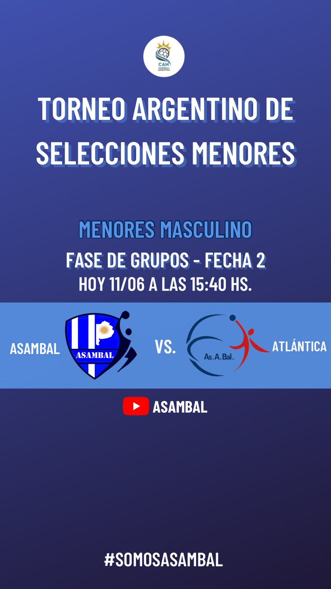AsAmBal_'s tweet photo. Argentino de Menores | Agenda AsAmBal

Martes 11/06 - 2do partido del grupo para ambos planteles.

📹 Ambos partidos en en vivo https://t.co/tD1IgyNfBc https://t.co/15M15mh4at