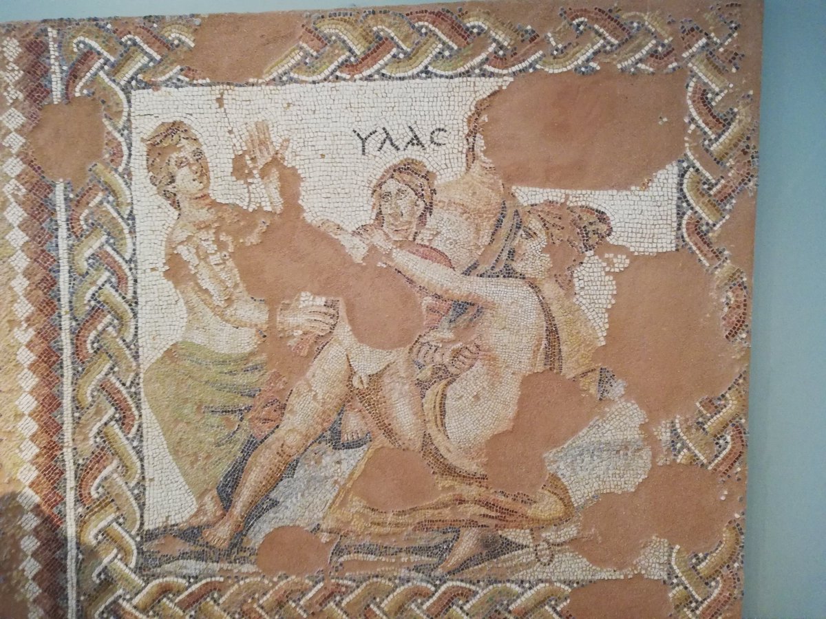 NikosTsivikis's tweet photo. Saw today the unique 3rd /4th c. late antique/late Roman mosaic at #Amphipolis representing the rape of Hylas by the nymphs next to a panel with Poseidon saving Amymone. What building would house these two, it didn’t seem like a house… Past #mosaicmonday https://t.co/szsGhcTxed