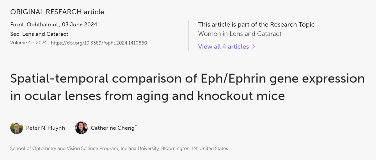 ChengLabIU's tweet image. Take a look at @PeterTheHuynh first article with our lab where he further narrows the list of potential EphA2 and ephrin-A5 binding partners within the lens! This opens the way for more effective and informative protein work within the lens! Have a read: frontiersin.org/journals/ophth…