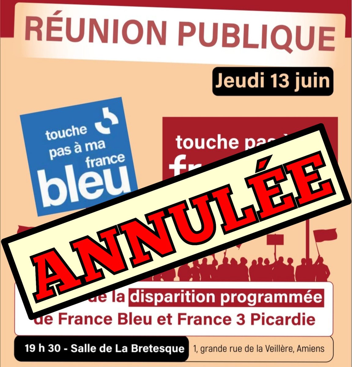 🗨️Le projet de fusionner France Bleu et France 3 (et tout l'audiovisuel public) est mis en pause, mais pas abandonné. Nous alertons également sur le programme de l'extrême droite, qui entend privatiser nos entreprises.
➡️Plus que jamais mobilisés jusqu'au 30 juin ✊