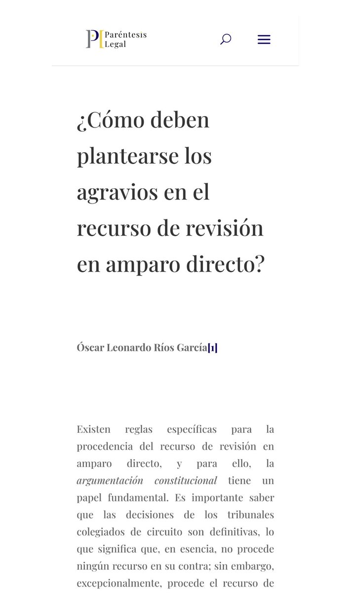 ¿Cómo deben plantearse los agravios en el recurso de revisión en amparo directo? 

Argumentar en amparo requiere de técnica, y en el recurso de revisión más, al tratarse de argumentos de mera constitucionalidad.

De eso escribí para <a href="/ParentesisLegal/">Paréntesis Legal</a> 

parentesislegal.com/como-deben-pla…
