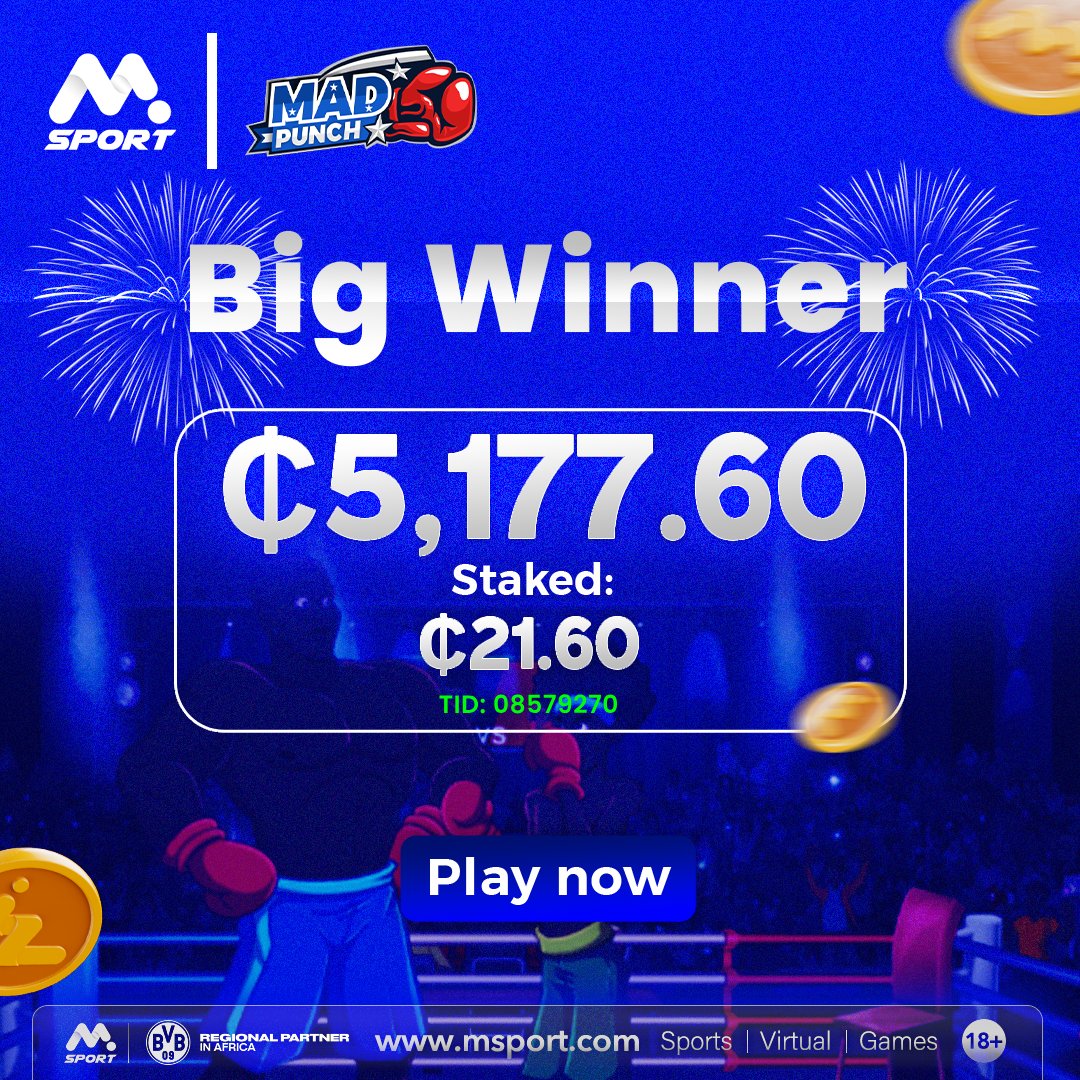 MSportGhana's tweet photo. It's Cash Out Season💸💰. Keep playing to WIN BIG.
#MSport #BigWinner #SuperKick #MadPunch #Aviator https://t.co/Nb1cdim8HS