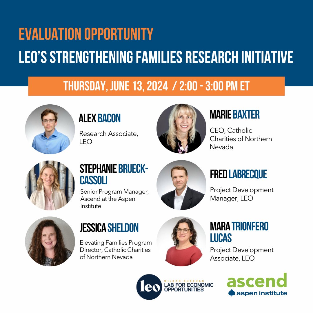 Ascend at the Aspen Institute (@aspenascend) on Twitter photo Join us + <a href="/LEOatND/">Lab for Economic Opportunities (LEO)</a> on Thur, 6/13! LEO matches top researchers with leaders in the social service sector to conduct impact evaluations that help people move permanently out of poverty. Tune in!
aspeninstitute.zoom.us/webinar/regist… Join us + <a href="/LEOatND/">Lab for Economic Opportunities (LEO)</a> on Thur, 6/13! LEO matches top researchers with leaders in the social service sector to conduct impact evaluations that help people move permanently out of poverty. Tune in!
aspeninstitute.zoom.us/webinar/regist…