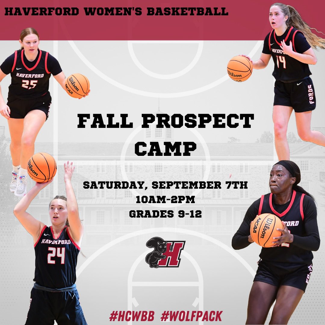 SAVE THE DATE! 🏀 

Registration for our Fall Prospect Camp is now LIVE! Link ⬇️ 

📍 Haverford College 
🗓️ Saturday, September 7th 
⏰ 10:00-12:00pm 

#hcwbb #wolfpack