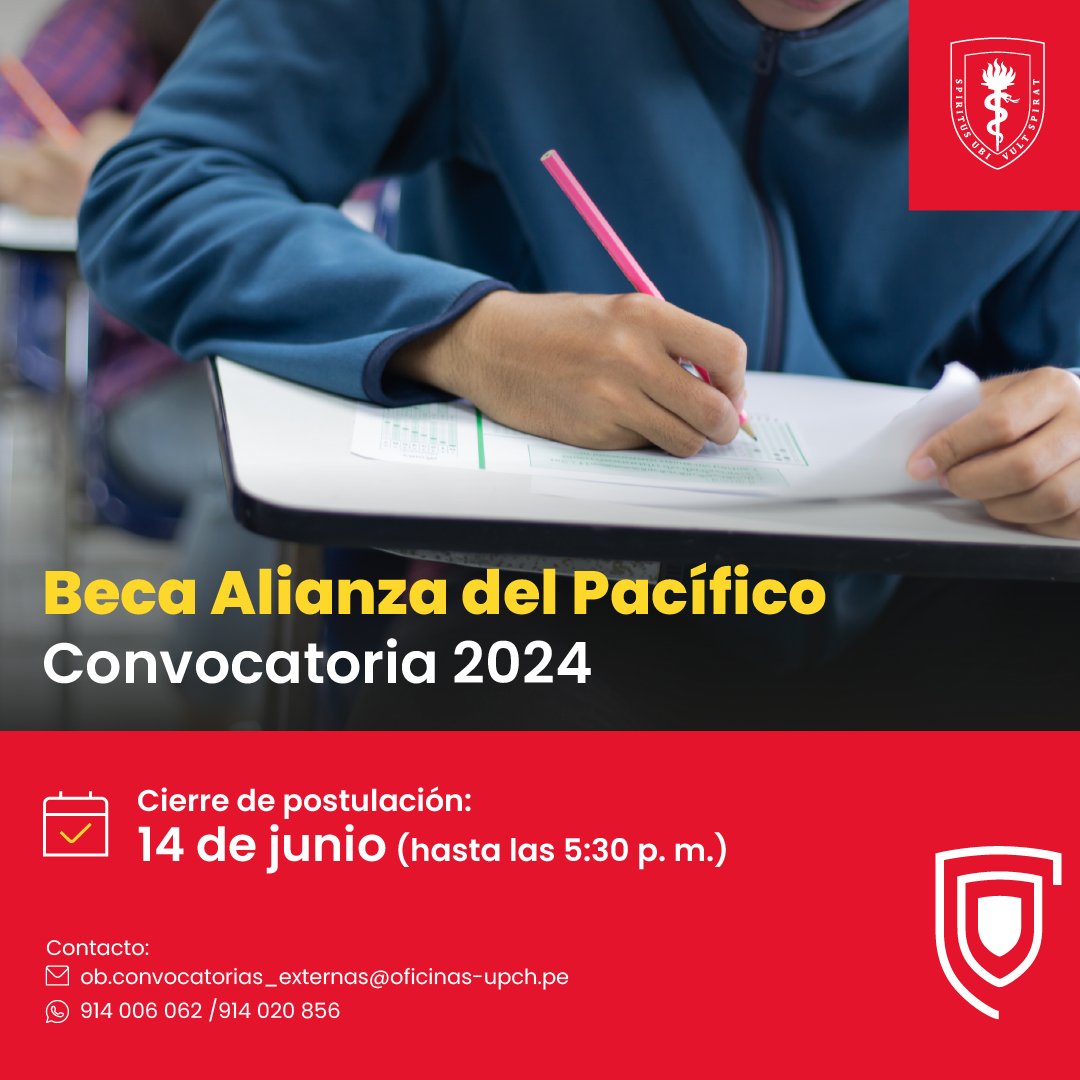 ¡Atención comunidad herediana! 📢

Abierta la Beca Alianza del Pacífico, Convocatoria 2024. 

⏰ Cierre: 14 de junio a las 05:30 PM

¡No dejes pasar esta oportunidad! Prepárate y postula ahora. 

📌 Más información aquí: bit.ly/3xdBrJw

#BecaAlianzaPacífico #Cayetano