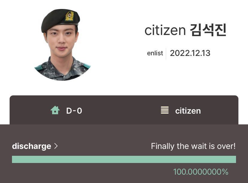 jmygmochis's tweet image. ES OFICIAL, JIN FINALMENTE TERMINÓ SU SERVICIO MILITAR.🥺😭❤️‍🩹

KIM SEOKJIN IS BACK 
#WelcomeBackJin #WelcomeHomeOurAstronaut #TheAstronautHasLanded