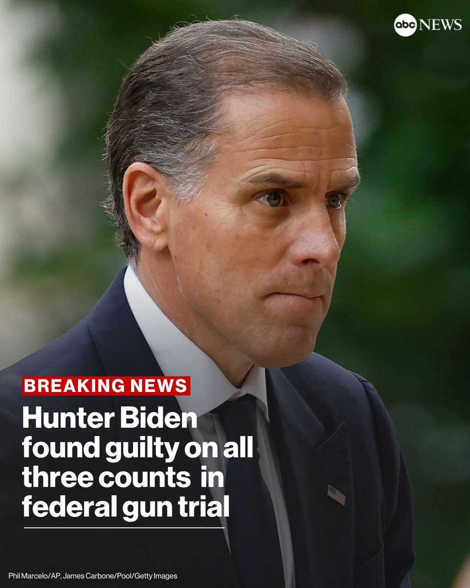 BREAKING: Hunter Biden has been found guilty on all three counts in his federal gun trial. abcnews.go.com/US/live-update…