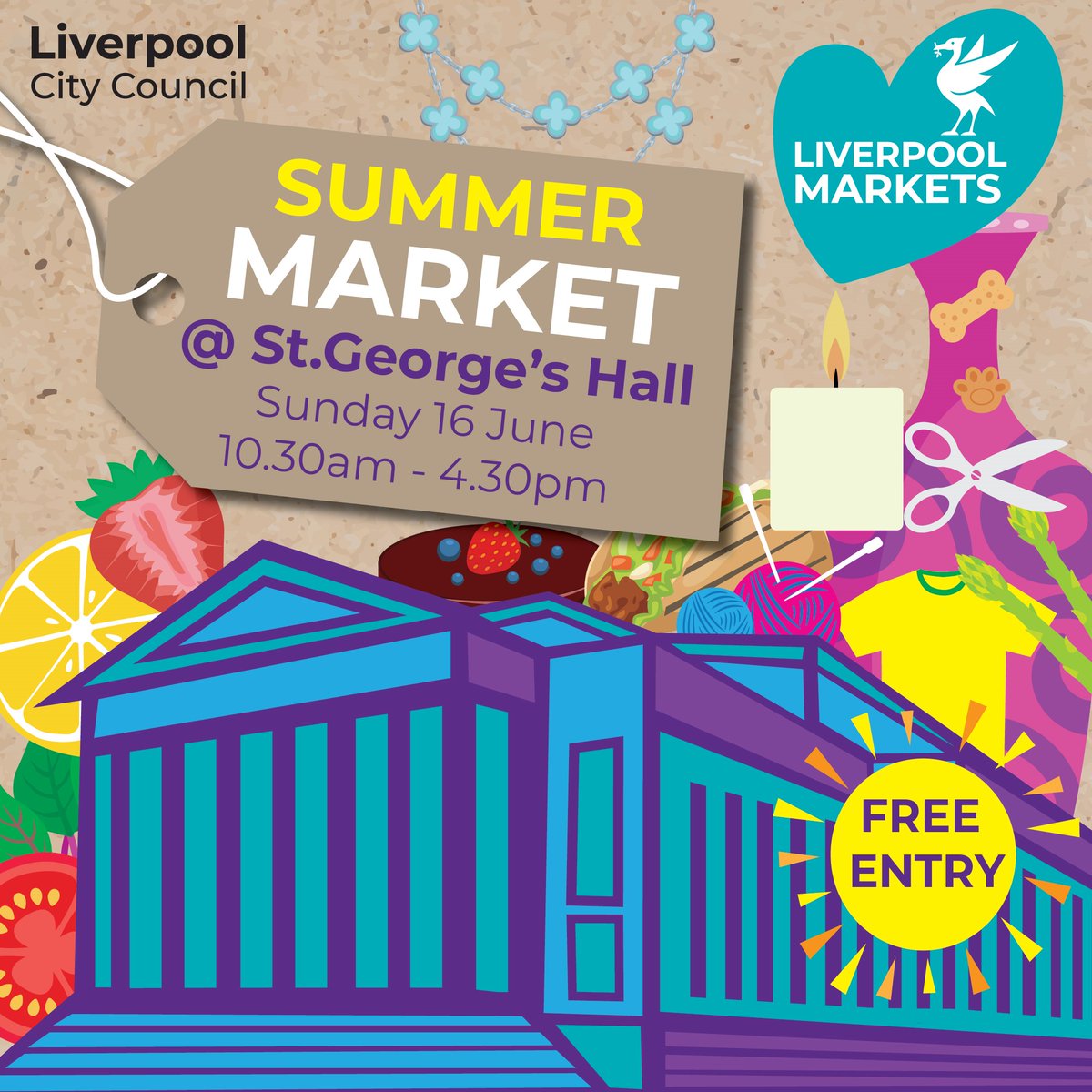 Culture Liverpool (@culturelpool) on Twitter photo #Market | Head down to <a href="/SGHLpool/">St George's Hall</a> on Sunday 16 June for the first St George’s Summer #Market. 🛍️☀️
Featuring over 80 local independent businesses, including artists, makers and distillers + an outdoor food zone! 🌮🥤
FREE entry, 10.30am – 4.30pm. 👉 bit.ly/3Rop5Fp #Market | Head down to <a href="/SGHLpool/">St George's Hall</a> on Sunday 16 June for the first St George’s Summer #Market. 🛍️☀️
Featuring over 80 local independent businesses, including artists, makers and distillers + an outdoor food zone! 🌮🥤
FREE entry, 10.30am – 4.30pm. 👉 bit.ly/3Rop5Fp