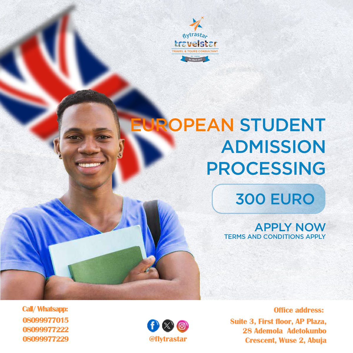 flytrastar's tweet photo. Unlock your academic future in Europe with our student admission processing service for just 300 EUR! Apply now and let us handle the details. 📚🌍
#StudyAbroad
#AdmissionProcessing
#Trendingtoday https://t.co/iyVAFp8ZQq