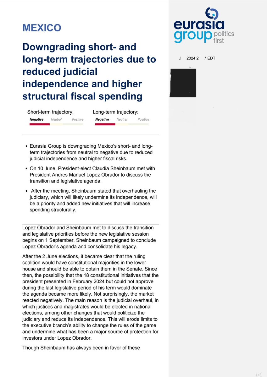 Rodpac's tweet photo. Ante la reforma al Poder Judicial @EurasiaGroup degrada su visión con respecto a México. https://t.co/pjJnZFtngO