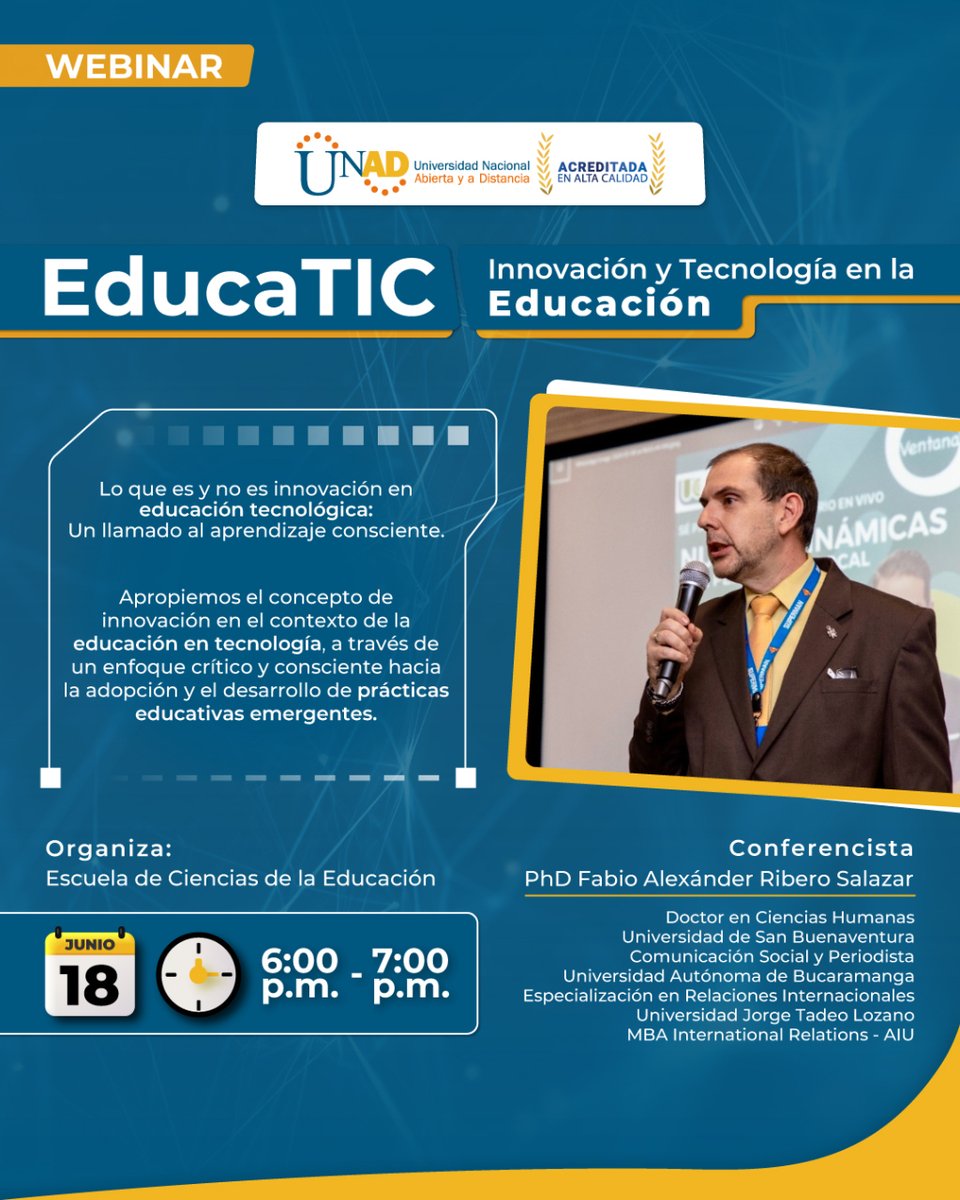 UniversidadUNAD's tweet photo. ¡No te pierdas #EducaTIC 2024! 🌟 Descubre cómo la innovación y la tecnología están transformando la educación. 📚 Aprende sobre IA, realidad virtual, herramientas digitales y más 🚀 Únete y revolucionar el aula para los estudiantes del futuro.
Más info👉 https://t.co/NXg0Rtnbbt https://t.co/Es2qvtX9eL
