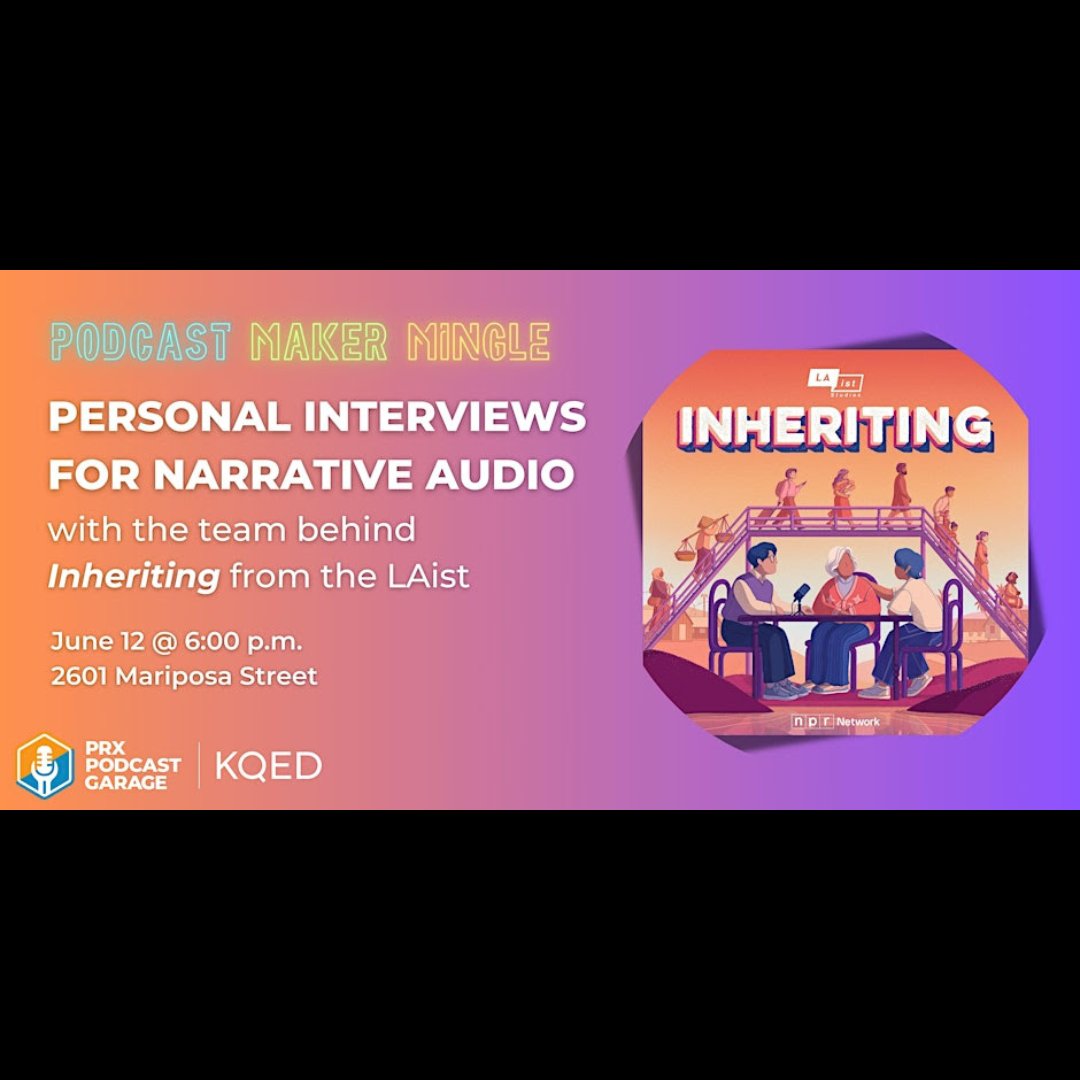 AIR (@airmedia) on Twitter photo Podcast Garage: Personal Audio Interviews w/ Inheriting
🗓️6/12
🕐6-8pm
📍<a href="/KQED/">KQED</a>
🎟️RSVP: ow.ly/6hkZ50SfH7j
<a href="/AnjuliSastry/">Anjuli Sastry Krbechek (she/her)</a> + <a href="/emilykwong1234/">Emily Kwong</a> will share audio clips from Inheriting + provide insights into their production + editorial processes. Podcast Garage: Personal Audio Interviews w/ Inheriting
🗓️6/12
🕐6-8pm
📍<a href="/KQED/">KQED</a>
🎟️RSVP: ow.ly/6hkZ50SfH7j
<a href="/AnjuliSastry/">Anjuli Sastry Krbechek (she/her)</a> + <a href="/emilykwong1234/">Emily Kwong</a> will share audio clips from Inheriting + provide insights into their production + editorial processes.